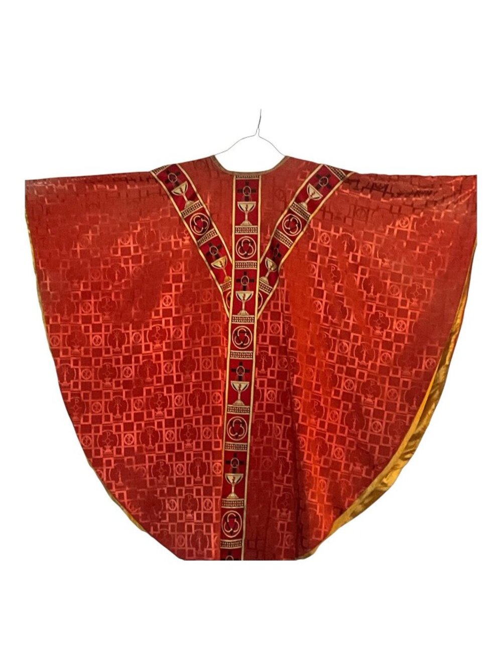 Catholic Priest Vintage Red and Gold Satin Chasuble Vestment
